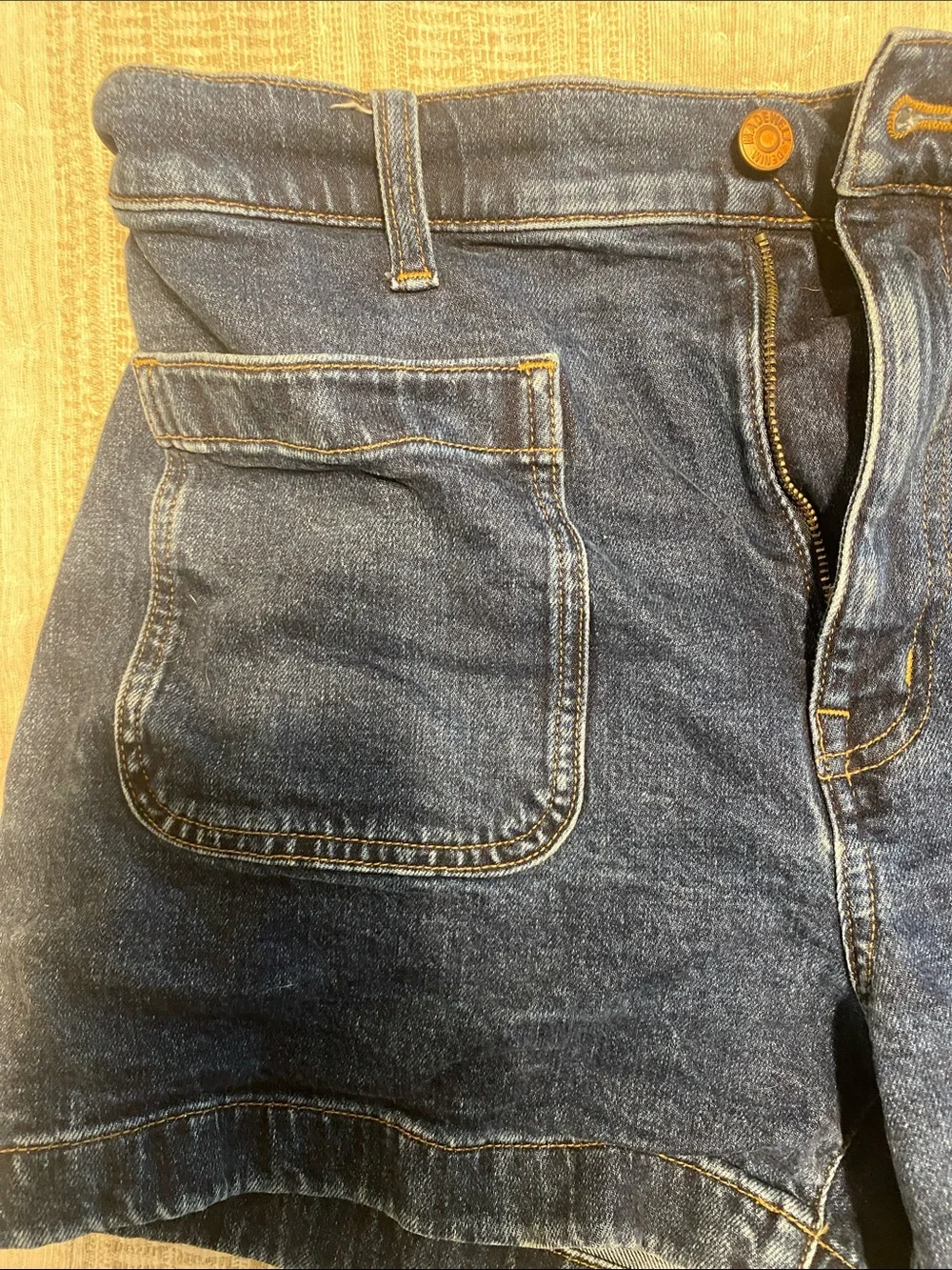 Madewell Dark Blue Denim Patch-Pocket High-Waist Shorts